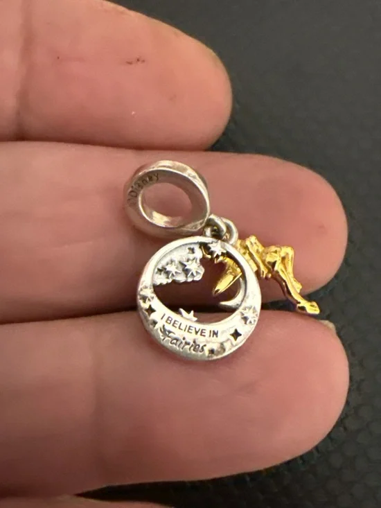 Disney Gold Tinker Bell with Silver Starry Moon Charm Pendant - Picture 5 of 5